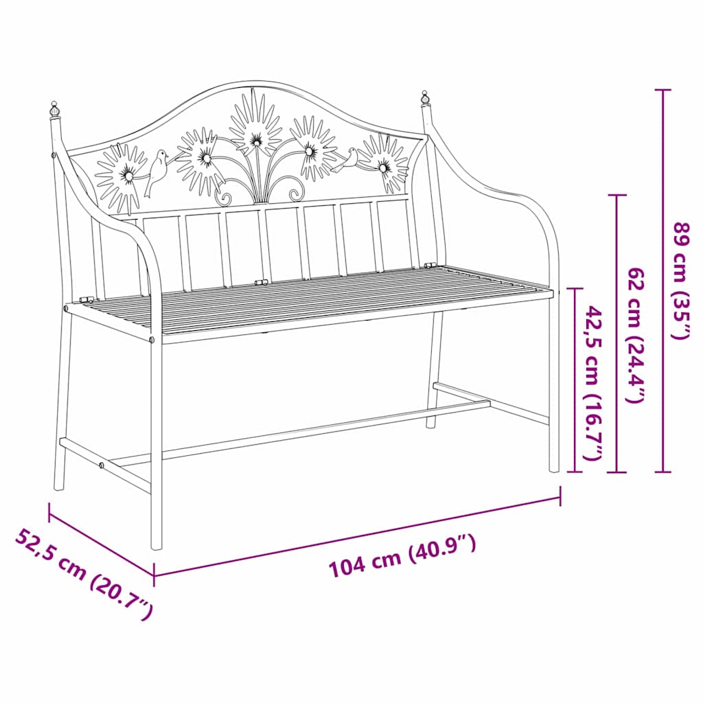 Garden Bench Black 104 x 54 x 93cm Steel